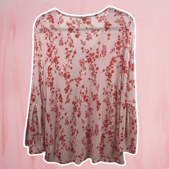 H & M Red & Pink Floral V Neck Top Sz Large - Picture 3 of 4